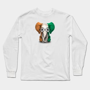 Baby Elephant with Glasses and Ivory Coast Flag Long Sleeve T-Shirt